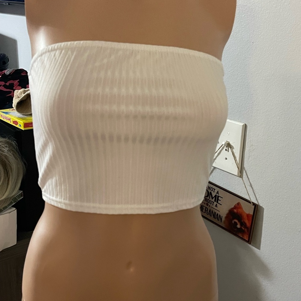 Nasty Gal White Ribbed Tube Crop Top